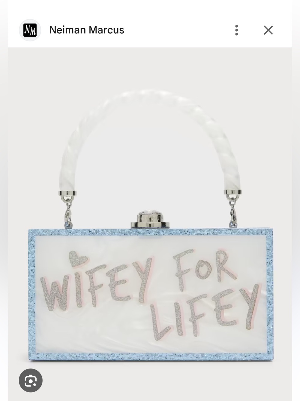 Sophia Webster Blue and White 'Wifey For Lifey' Acrylic Top-Handle Clutch